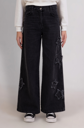 Yıldız Detaylı Bol Paça Kız Denim Pantolon